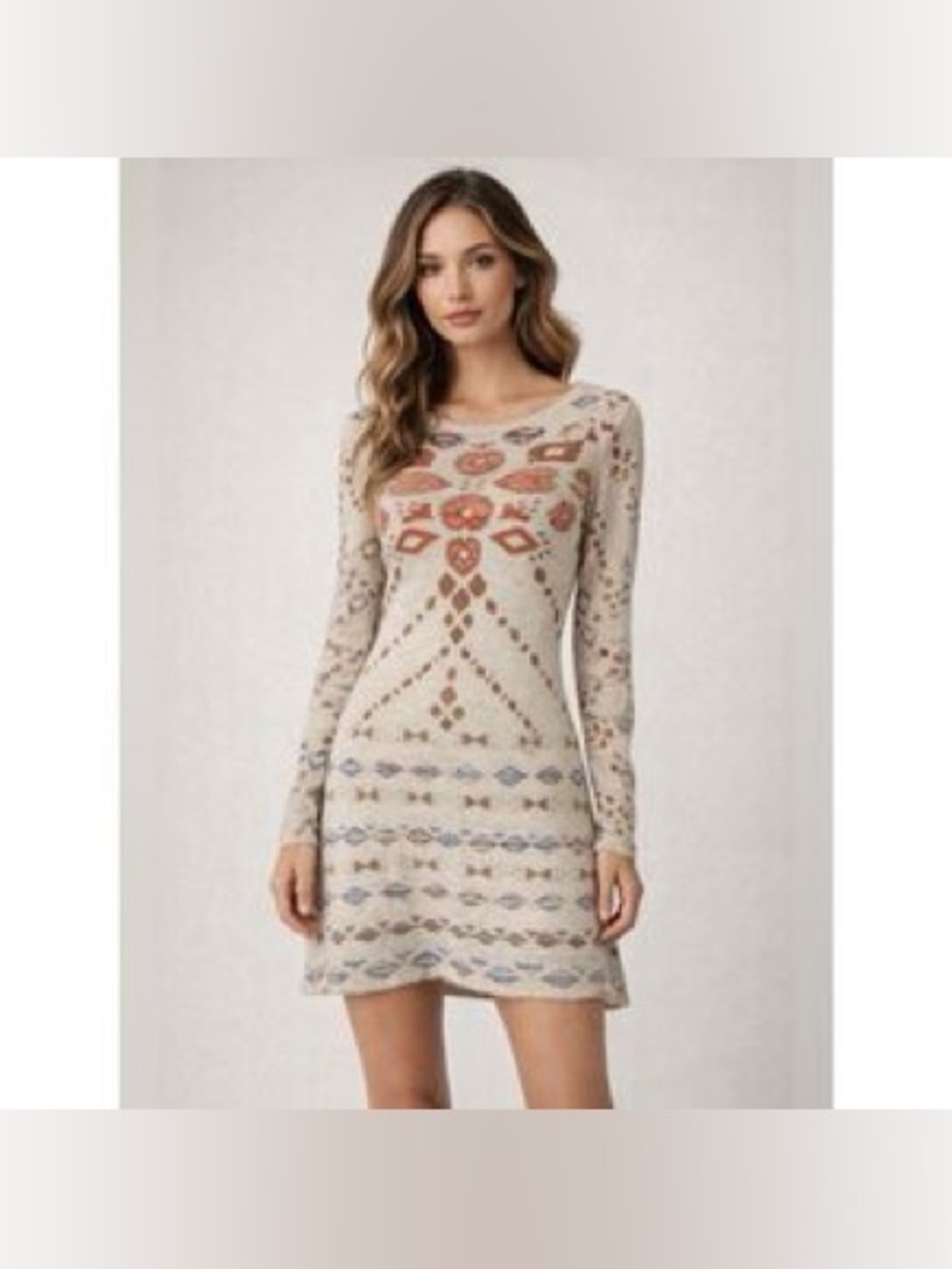 GYpSY 05 Size S Long Sleeve Bohemian Style Knit Sweater Dress